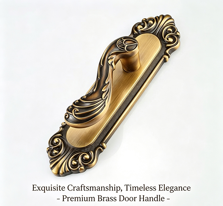 Modern Door Lever Handle Set Scroll Engraved Lock 304 Stainless Steel Brass Finish Easy Installation Hotel Apartment Use