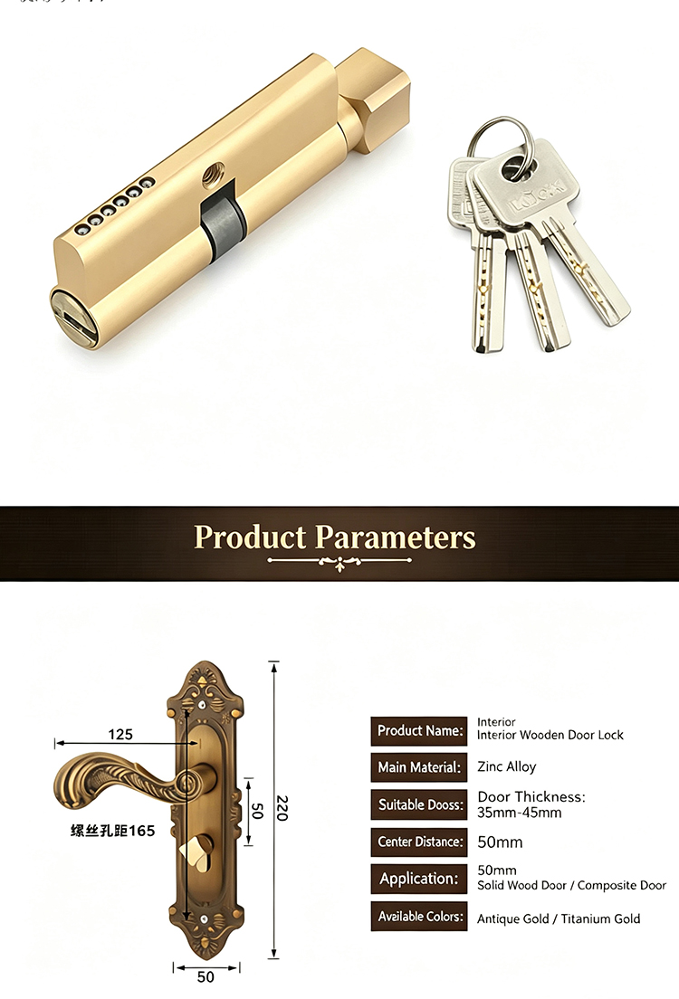 Modern Door Lever Handle Set Scroll Engraved Lock 304 Stainless Steel Brass Finish Easy Installation Hotel Apartment Use