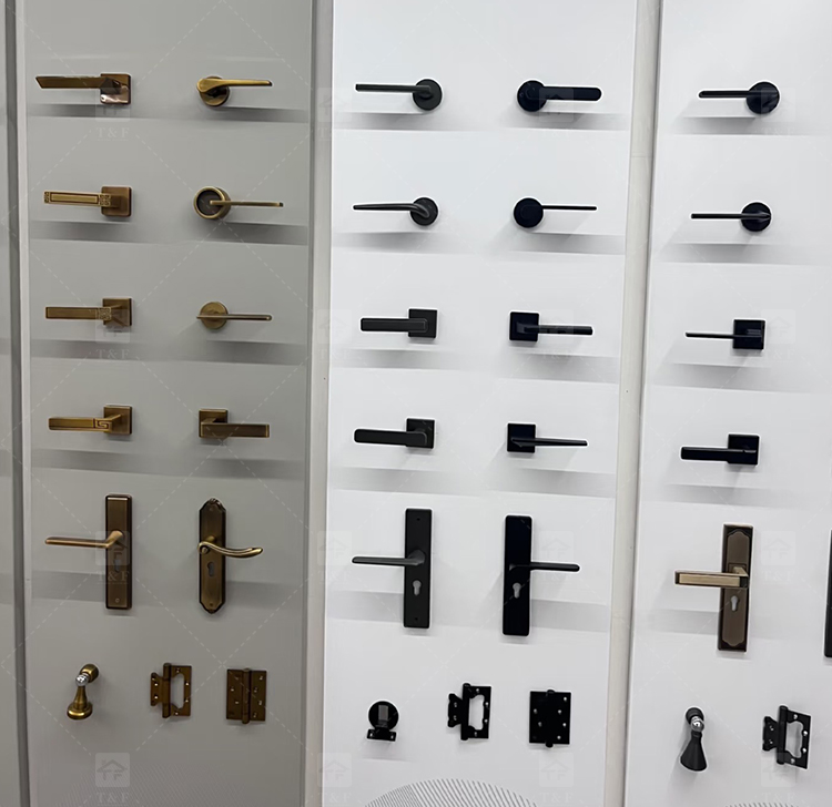 Modern Door Lever Handle Set Scroll Engraved Lock 304 Stainless Steel Brass Finish Easy Installation Hotel Apartment Use