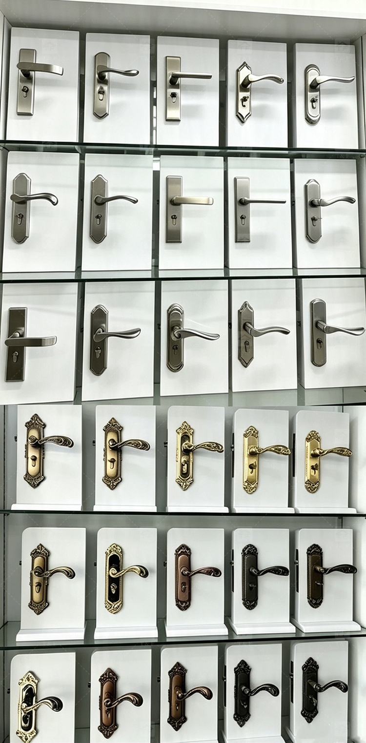 Modern Door Lever Handle Set Scroll Engraved Lock 304 Stainless Steel Brass Finish Easy Installation Hotel Apartment Use