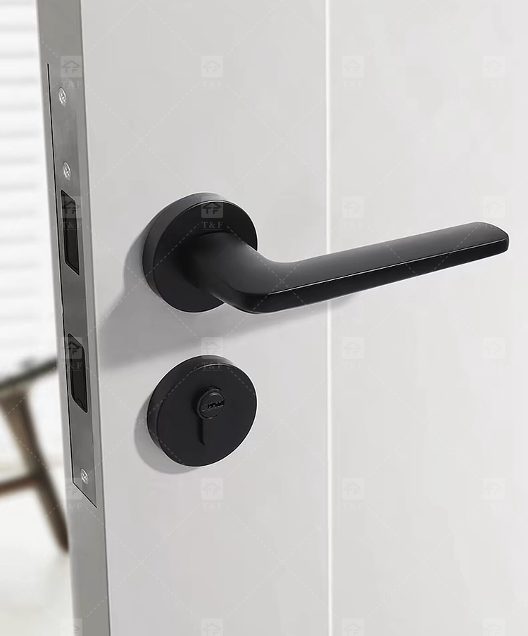 Modern Matte Black Interior Door Handle Split Base Lever Lock Quiet Bearing Easy Installation for Bedroom Bathroom Villa Hotel