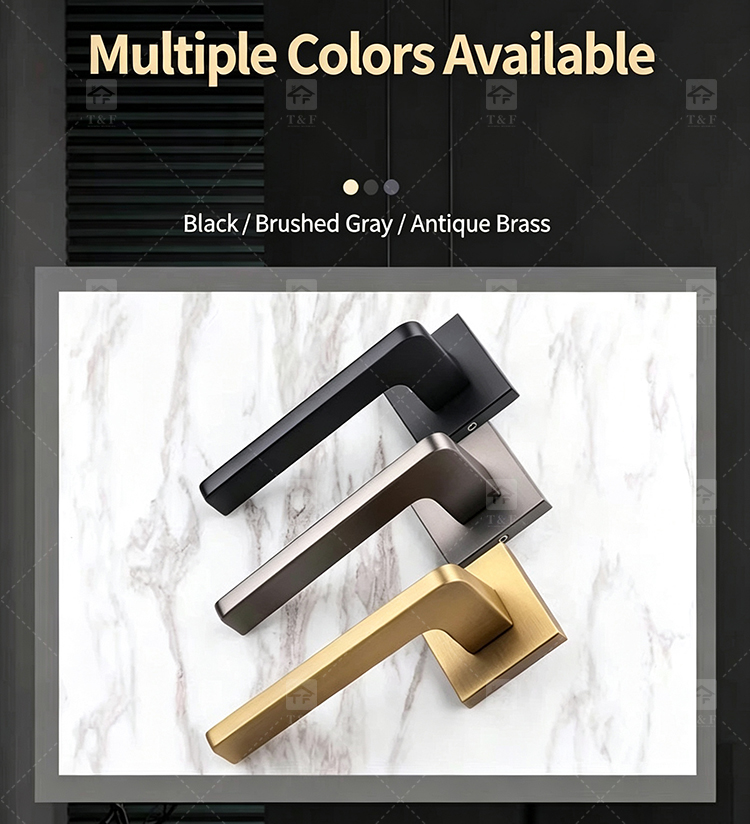 Simple Design Square Rose Interior Split Door Lock Matte Gunmetal Door Lever Handle Set With Key