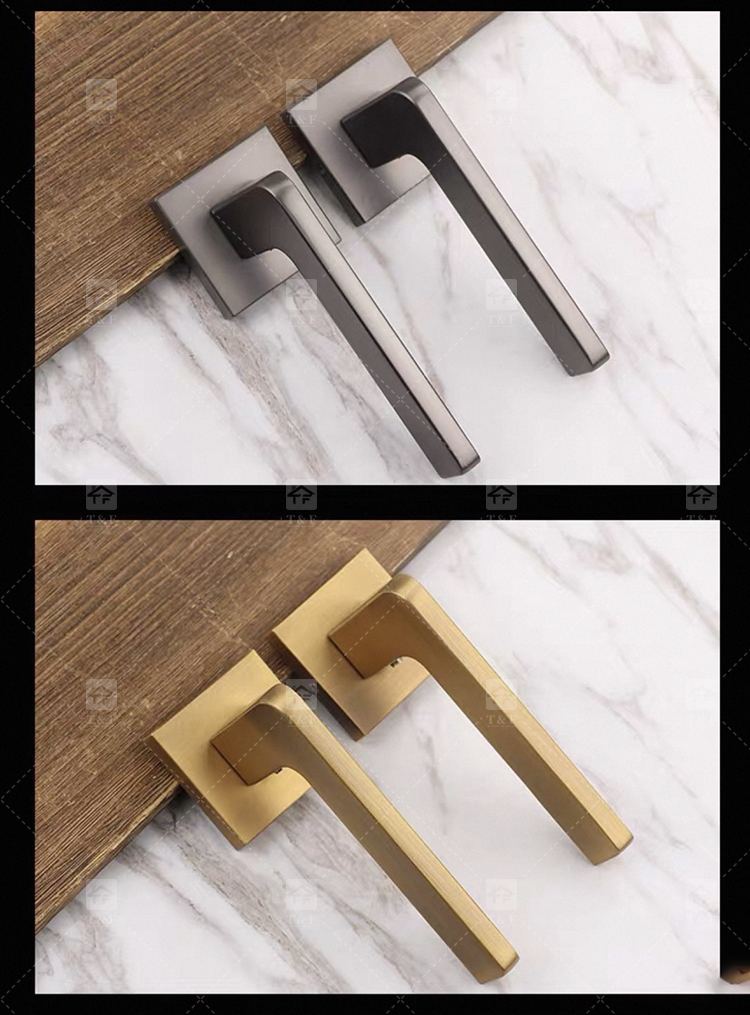 Simple Design Square Rose Interior Split Door Lock Matte Gunmetal Door Lever Handle Set With Key
