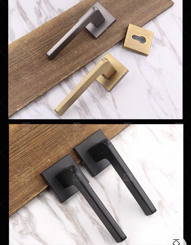 Simple Design Square Rose Interior Split Door Lock Matte Gunmetal Door Lever Handle Set With Key