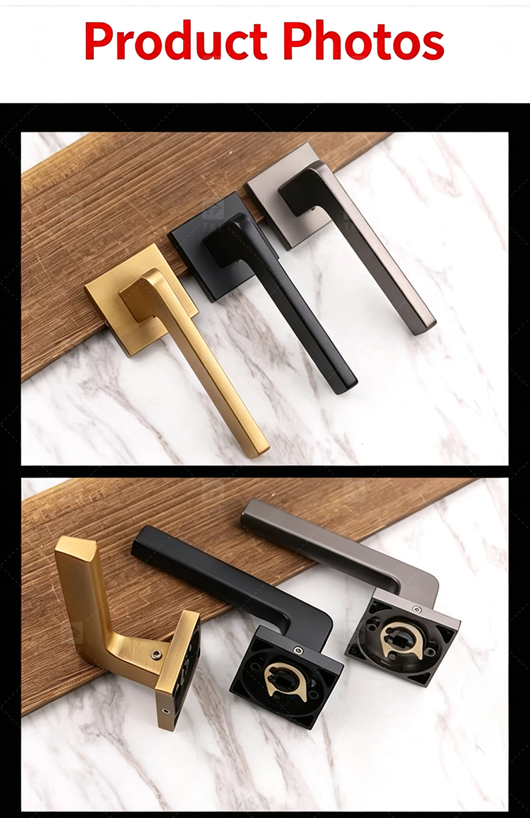 Simple Design Square Rose Interior Split Door Lock Matte Gunmetal Door Lever Handle Set With Key